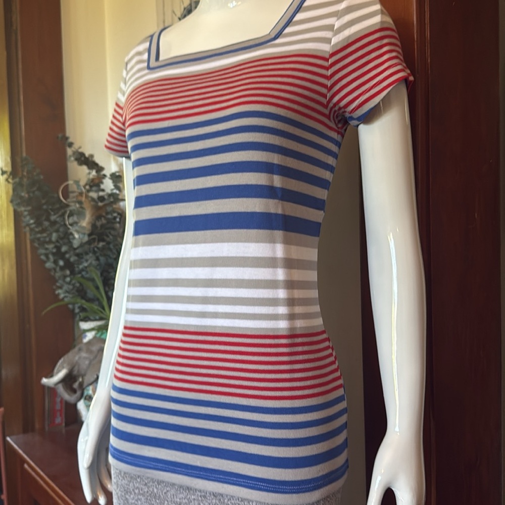 NWT northern reflections size small Striped Red, Blue, and Gray Top,100 %cotton